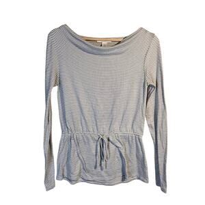 WHBM Blue White Striped Peplum Top Drawstring Waist XS 0353